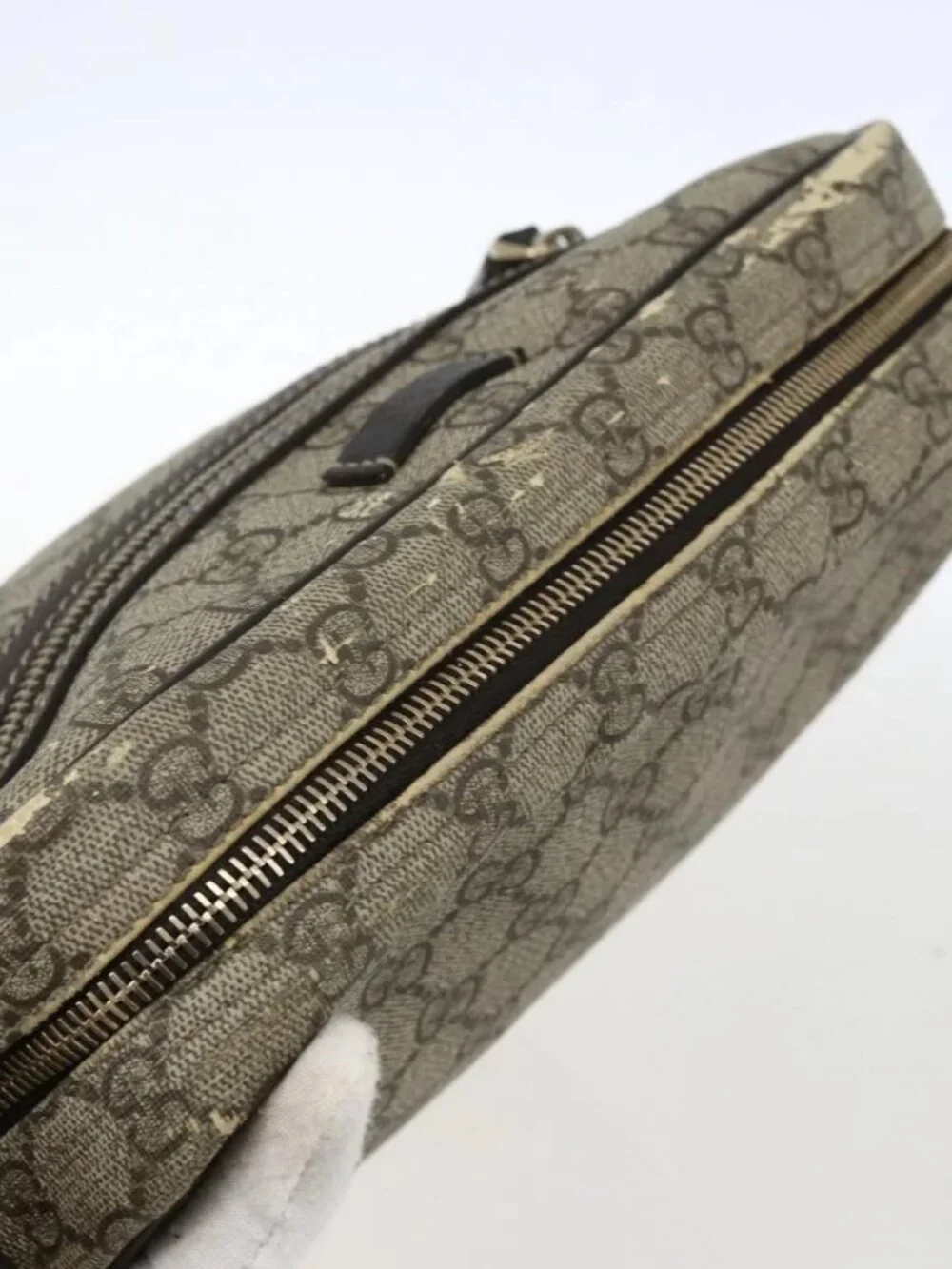 GUCCI GG Supreme Shoulder Bag PVC Beige Gold 201448 Auth ti3728